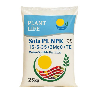 Плант Лайф NPK 15-5-35+2MgO+TE – водорастворимое удобрение, 25 кг, Plant Life