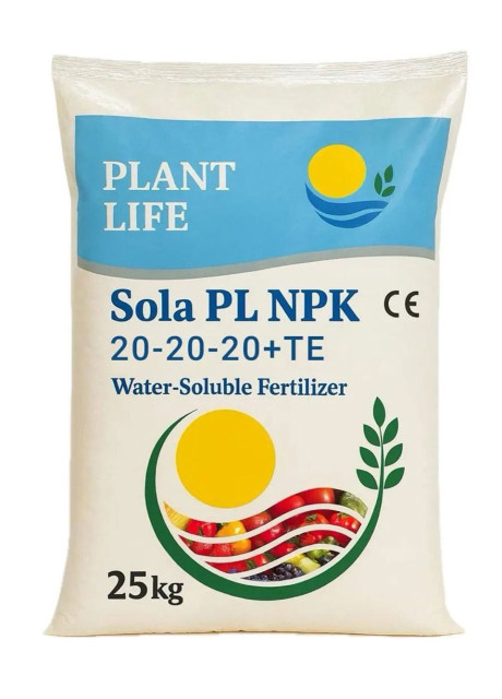 Плант Лайф NPK 20-20-20 + TE – водорозчинне добриво, 25 кг, Plant Life
