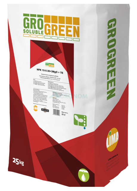 Удобрение ГроГрин GroGreen NPK 15-5-30 + TE 25 кг